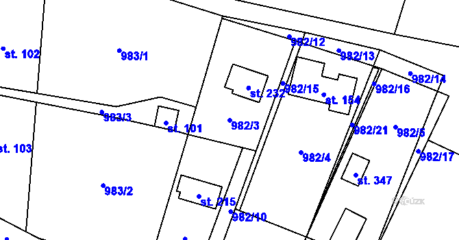 Parcela st. 982/3 v KÚ Želízy, Katastrální mapa