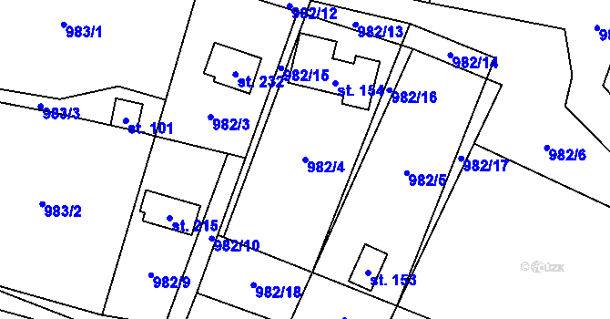 Parcela st. 982/4 v KÚ Želízy, Katastrální mapa