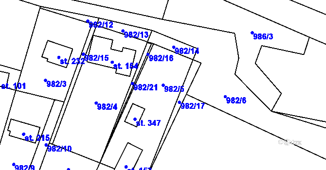 Parcela st. 982/5 v KÚ Želízy, Katastrální mapa