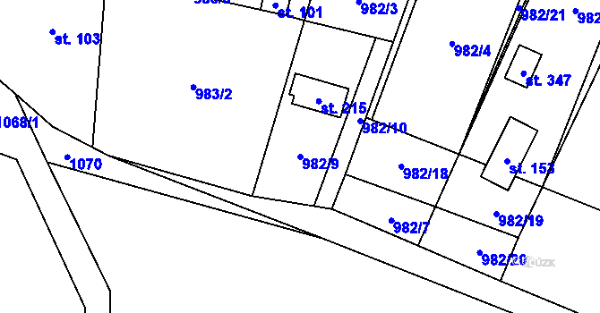 Parcela st. 982/9 v KÚ Želízy, Katastrální mapa