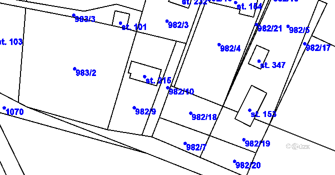 Parcela st. 982/10 v KÚ Želízy, Katastrální mapa