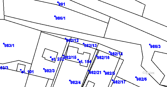 Parcela st. 982/13 v KÚ Želízy, Katastrální mapa