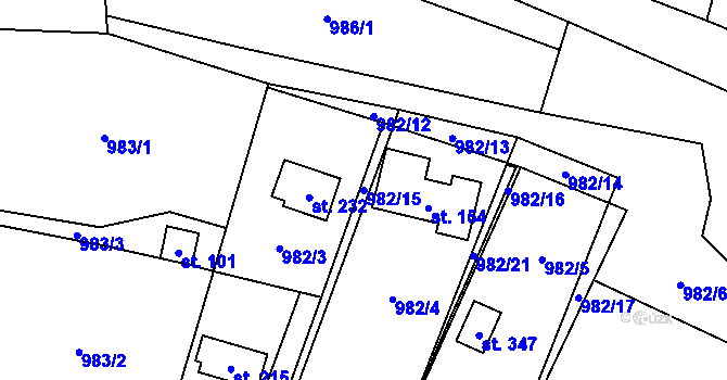 Parcela st. 982/15 v KÚ Želízy, Katastrální mapa