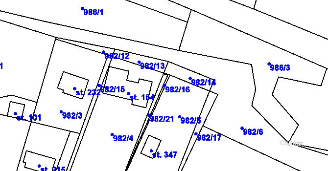 Parcela st. 982/16 v KÚ Želízy, Katastrální mapa