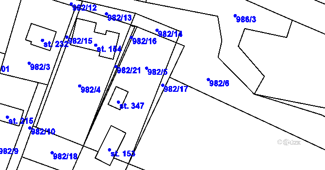 Parcela st. 982/17 v KÚ Želízy, Katastrální mapa