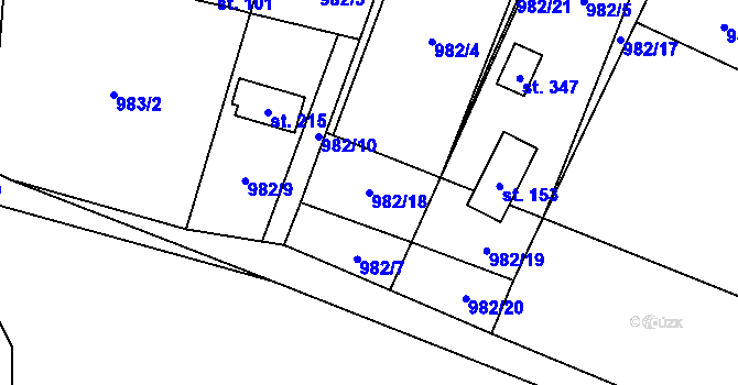 Parcela st. 982/18 v KÚ Želízy, Katastrální mapa
