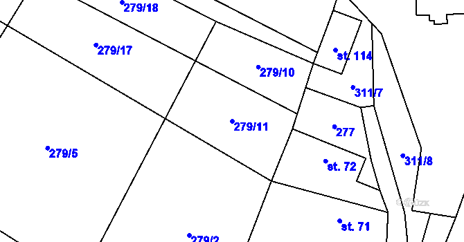 Parcela st. 279/11 v KÚ Želízy, Katastrální mapa