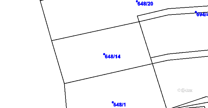 Parcela st. 648/14 v KÚ Želízy, Katastrální mapa
