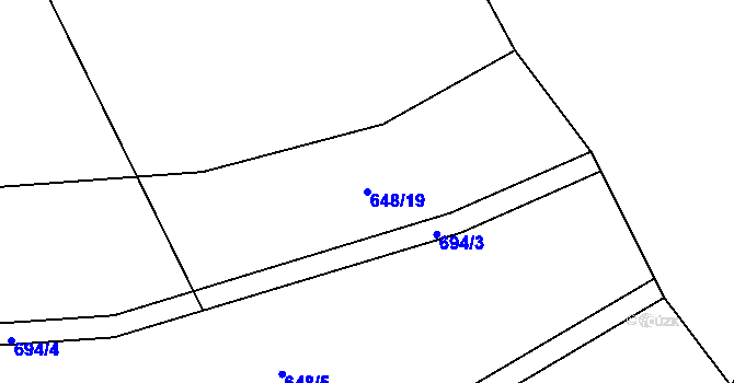 Parcela st. 648/19 v KÚ Želízy, Katastrální mapa