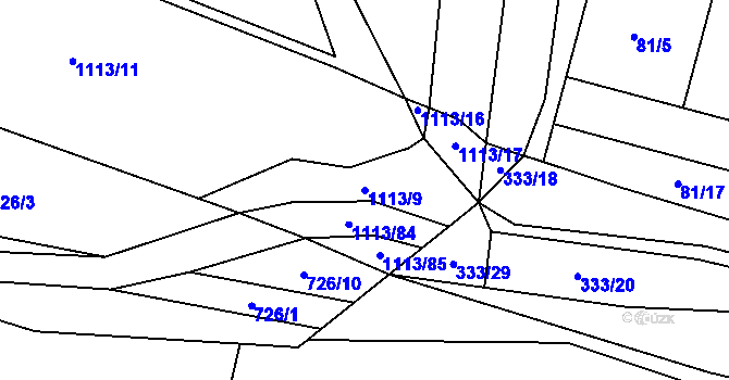 Parcela st. 1113/9 v KÚ Želízy, Katastrální mapa