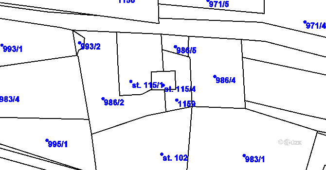 Parcela st. 115/4 v KÚ Želízy, Katastrální mapa