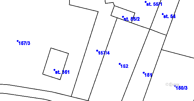 Parcela st. 157/4 v KÚ Želízy, Katastrální mapa