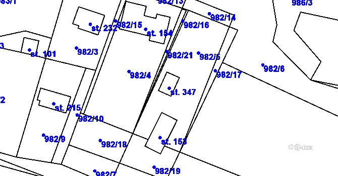 Parcela st. 347 v KÚ Želízy, Katastrální mapa