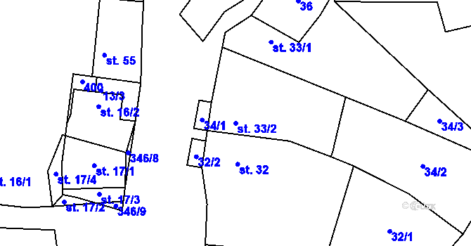 Parcela st. 33/2 v KÚ Želkovice u Loun, Katastrální mapa