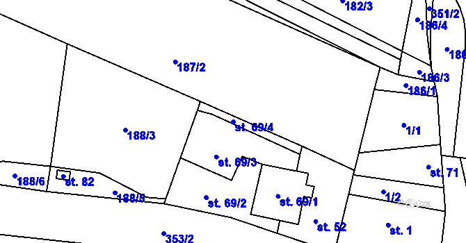 Parcela st. 69/4 v KÚ Želkovice u Loun, Katastrální mapa