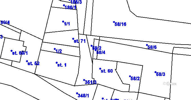 Parcela st. 58/4 v KÚ Želkovice u Loun, Katastrální mapa
