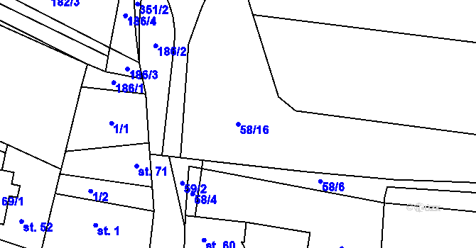Parcela st. 58/16 v KÚ Želkovice u Loun, Katastrální mapa
