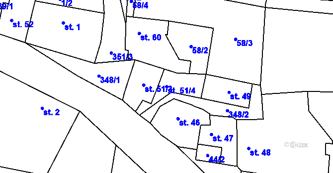 Parcela st. 51/4 v KÚ Želkovice u Loun, Katastrální mapa
