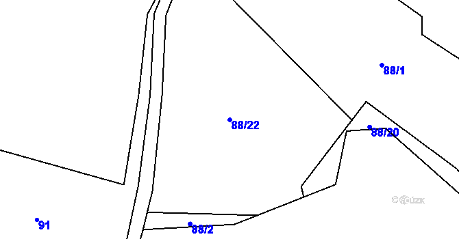 Parcela st. 88/22 v KÚ Želnava, Katastrální mapa
