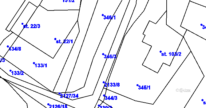 Parcela st. 346/3 v KÚ Ženklava, Katastrální mapa