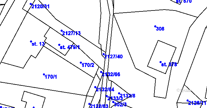Parcela st. 2127/40 v KÚ Ženklava, Katastrální mapa