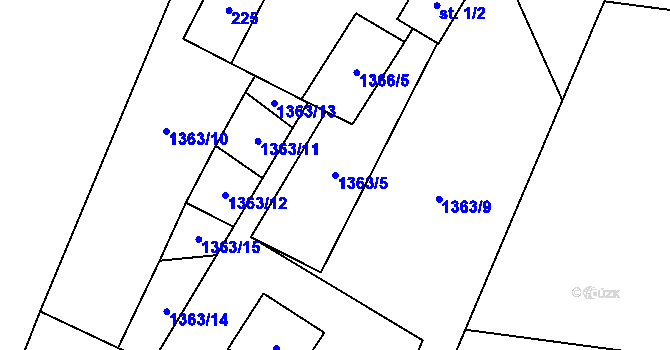 Parcela st. 1363/5 v KÚ Ženklava, Katastrální mapa
