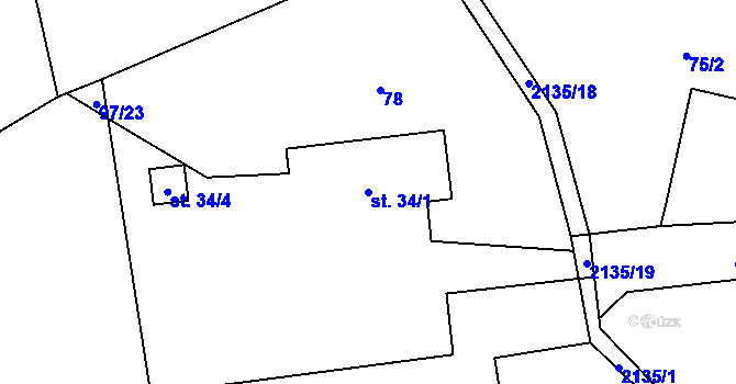 Parcela st. 34/1 v KÚ Ženklava, Katastrální mapa