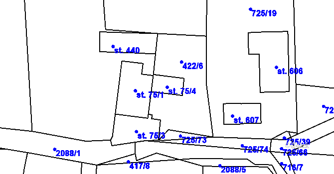 Parcela st. 75/4 v KÚ Ženklava, Katastrální mapa