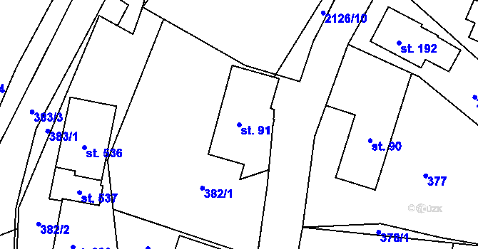Parcela st. 91 v KÚ Ženklava, Katastrální mapa