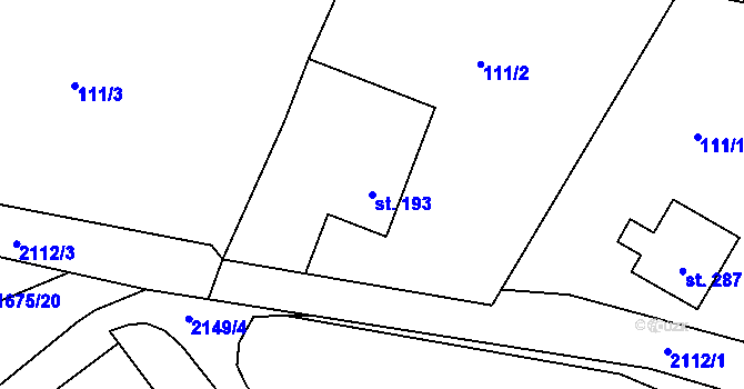Parcela st. 193 v KÚ Ženklava, Katastrální mapa