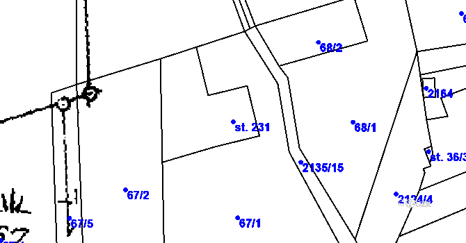 Parcela st. 231 v KÚ Ženklava, Katastrální mapa