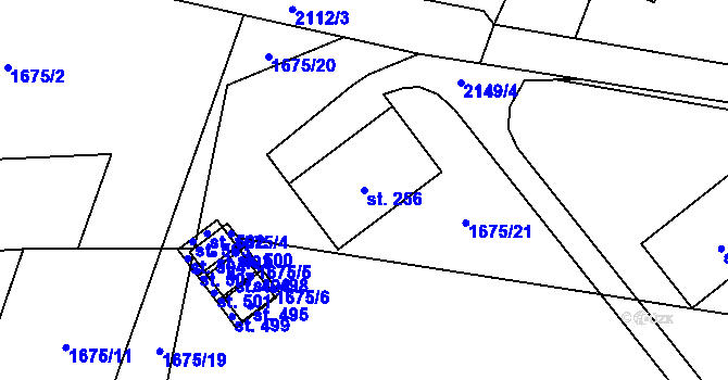 Parcela st. 256 v KÚ Ženklava, Katastrální mapa