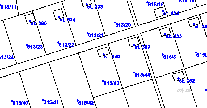 Parcela st. 340 v KÚ Ženklava, Katastrální mapa