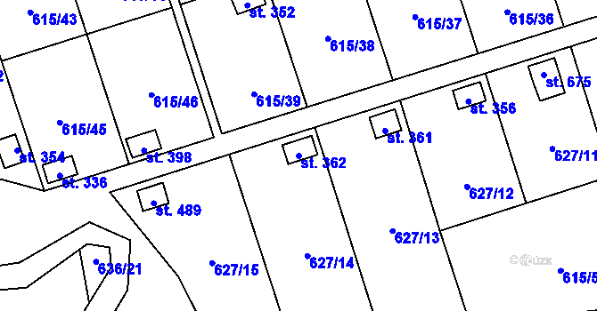 Parcela st. 362 v KÚ Ženklava, Katastrální mapa