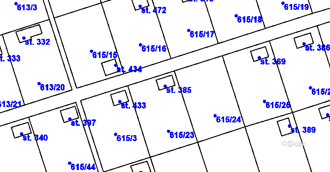 Parcela st. 385 v KÚ Ženklava, Katastrální mapa