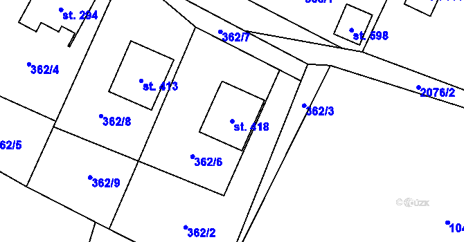 Parcela st. 418 v KÚ Ženklava, Katastrální mapa