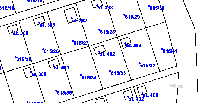 Parcela st. 452 v KÚ Ženklava, Katastrální mapa