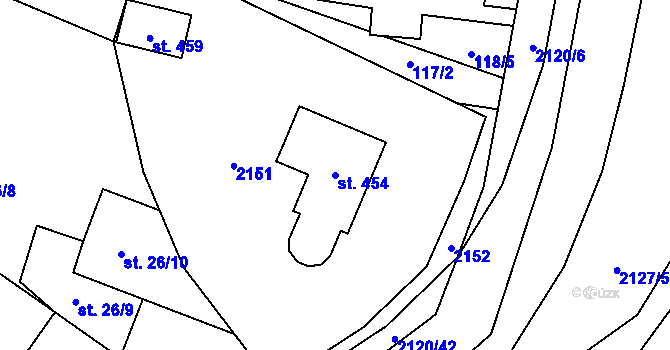 Parcela st. 454 v KÚ Ženklava, Katastrální mapa