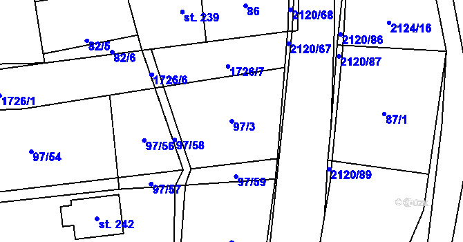 Parcela st. 97/3 v KÚ Ženklava, Katastrální mapa
