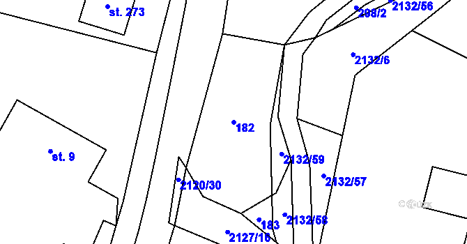 Parcela st. 182 v KÚ Ženklava, Katastrální mapa