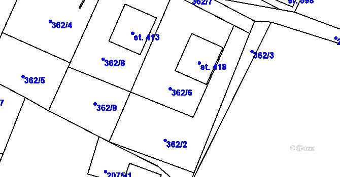 Parcela st. 362/6 v KÚ Ženklava, Katastrální mapa