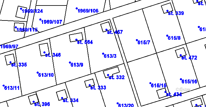 Parcela st. 613/3 v KÚ Ženklava, Katastrální mapa