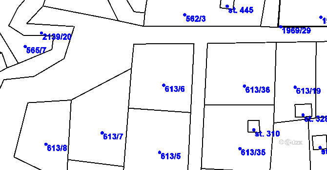 Parcela st. 613/6 v KÚ Ženklava, Katastrální mapa
