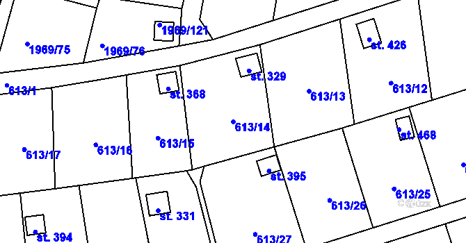 Parcela st. 613/14 v KÚ Ženklava, Katastrální mapa