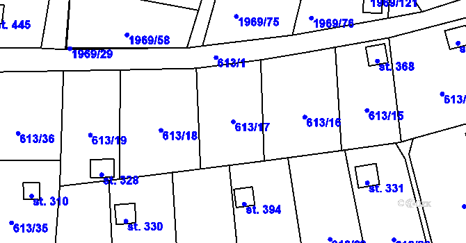 Parcela st. 613/17 v KÚ Ženklava, Katastrální mapa