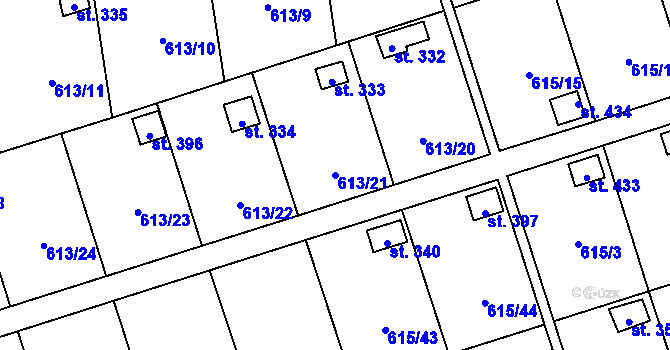 Parcela st. 613/21 v KÚ Ženklava, Katastrální mapa