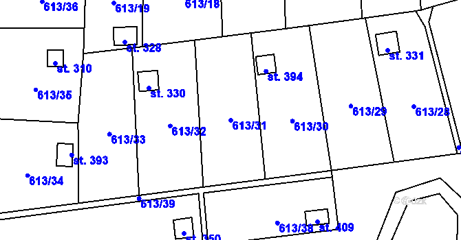 Parcela st. 613/31 v KÚ Ženklava, Katastrální mapa