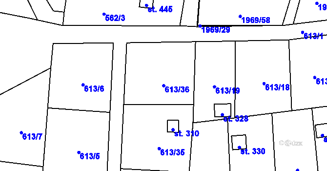 Parcela st. 613/36 v KÚ Ženklava, Katastrální mapa