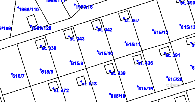 Parcela st. 615/10 v KÚ Ženklava, Katastrální mapa