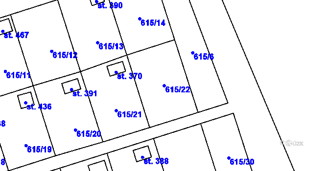 Parcela st. 615/22 v KÚ Ženklava, Katastrální mapa